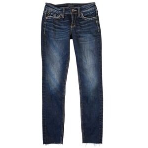 Silver Jeans Co Suki Skinny Dark Wash Raw Hem Jeans 24 Womens Western Casual